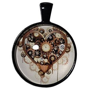 Steampunk Heart Gear Pendant Swirl Back Gears Cogs Fashion Jewelry Women